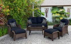 Hanover Outdoor Newport 6-Piece Woven Seating Set, Navy Blue