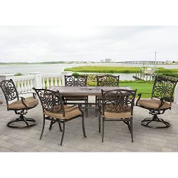 Hanover MONDN7PCSW-2 Monaco 7-Piece Rust-Free Aluminum Patio Dining Set Outdoor Furniture, Tan