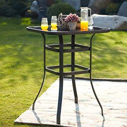 LOKATSE HOME Bar Height Counter Tall Patio Table Outdoor Bistro Glass Top All Weather Metal Fram ...