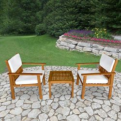 FDW 3-Piece Acacia Wood Patio Bistro Set Outdoor Chat Conversation Table Chair Set with Water Re ...