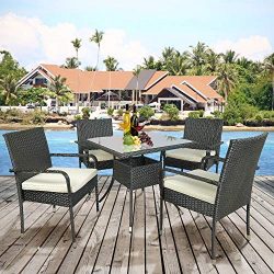 Merax Patio Dining Table Set Outdoor Furniture PE Rattan Wicker Conversation Set