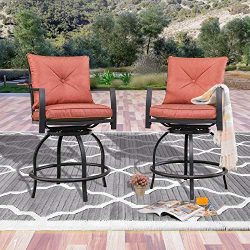 LOKATSE HOME Patio Height Chair Set of 2 Outdoor Swivel Bar Stools with Seat and Back, 2, Red Cu ...