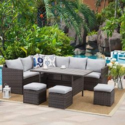 Wisteria Lane Patio Furniture Set,7 PCS Outdoor Conversation Set All Weather Wicker Sectional So ...