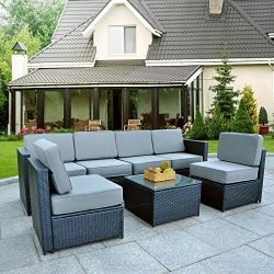 Mcombo Patio Furniture Sectional Wicker Sofa Set All-Weather Outdoor Black Rattan Conversation C ...