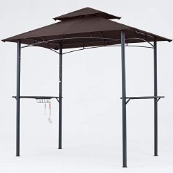 MasterCanopy Grill Gazebo 8 x 5 Double Tiered Outdoor BBQ Gazebo Canopy with LED Light (Brown)