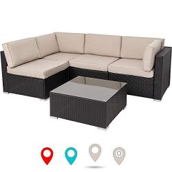 New 5 pecs Sectional Sofa- Patio Wicker Furniture Set (Khaki)
