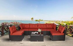Amooly 7 Pieces Patio PE Rattan Sofa Set Outdoor Sectional Furniture Wicker Chair Conversation S ...