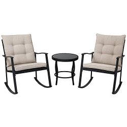 Incbruce Outdoor Rocking Chair Bistro Set 3-Piece Patio Furniture Sets All-Weather Steel Frame,  ...