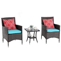 Furnimy 3 Pieces Outdoor Wicker Table and Chairs Set Rattan Patio Furniture Set Espresso Brown w ...