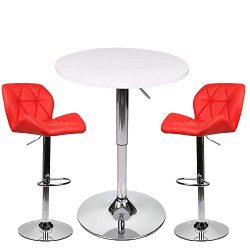 YOURLITEAMZ Bar Table Set of 3 – Adjustable Round Table and 2 Swivel Pub Stools for Home K ...