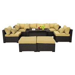 Outdoor PE Wicker Rattan Furniture Set – 9 Piece Patio Garden Sectional Sofa Chair with Ol ...