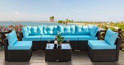 Urest 7 Pieces Patio PE Rattan Sofa Set Outdoor Sectional Furniture Wicker Chair Conversation Se ...