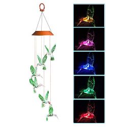 Afirst Hummingbird Wind Chimes 25.6 inches Outdoor Solar Color Changing LED Lights Wind Mobile f ...