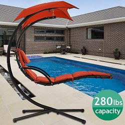 Hammock Chair Hanging Chair Lounge Chairs Outdoor Porch Swing Arc Stand with Canopy Umbrella and ...