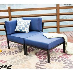 LOKATSE HOME 2 Piece Patio Sectional Furniture Set Outdoor Armchair Corner Sofa with Ottoman, 2P ...