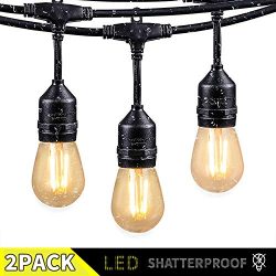 2 Pack 48FT Outdoor String Lights with 15 Shatterproof LED S14 Edison Bulbs-UL Listed Commercial ...