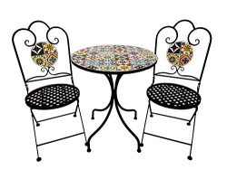 3 Piece Outdoor Bistro Set, Premium Steel Patio Table and Chair Bistro Set