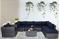 Patio Conversation Furniture Set 8-Piece Gray PE Wicker Navy Cushion Fashion Color Rattan Sofa O ...