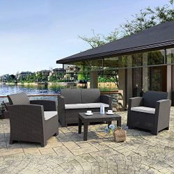 Winsday 4 Pieces Patio Outdoor Furniture Sets All Weather Outdoor Sectional Sofa Resin Plastic R ...