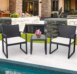 Crownland Patio Outdoor Furniture 3 Piece Black Wicker Patio Bistro Conversation Set for Backyar ...