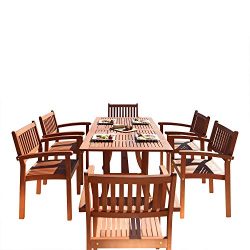 Vifah V187SET4 Bayeux Outdoor 7-Piece Wood Patio Dining Set with Stacking Chairs, Natural