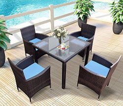 Merax 5 Pieces Patio Dining Sets, Outdoor Rattan Dining Furniture Sets with 4 Wicker Chairs and  ...