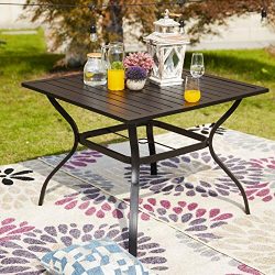 LOKATSE HOME 37″ x 37″ Patio Dining Table Square Outdoor Metal Steel Frame with Umbr ...