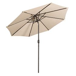 Aok Garden 9 Feet Outdoor Market Patio Umbrella with Push Button Tilt and Crank Lift Ventilation ...