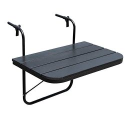 Sundale Outdoor Folding Deck Table Patio Garden Adjustable Balcony Hanging Railing Table, Black