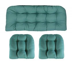 RSH Décor Indoor/Outdoor Wicker Cushions Two U-Shape and Loveseat 3 Piece Set (Aqua Blue Green T ...