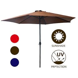 LOKATSE HOME Table Outdoor Market Patio Crank 9 Feet 6Ribs, Brown, Small Umbrella