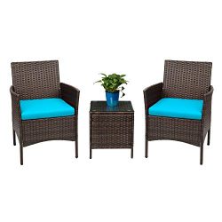 Devoko Patio Porch Furniture Sets 3 Pieces PE Rattan Wicker Chairs with Table Outdoor Garden Fur ...