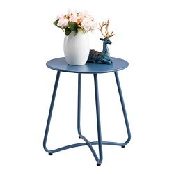 HollyHOME Small Round Patio Metal Side Snack Table, Accent Anti-Rust Steel Coffee Table for Gard ...