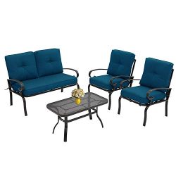 Incbruce 4Pcs Outdoor Indoor Patio Furniture Conversation Set (Loveseat, Coffee Table, 2 Chairs) ...