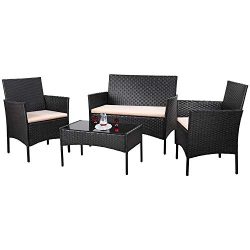 Homall 4 Pieces Outdoor Patio Furniture Sets Rattan Chair Wicker Set,Outdoor Indoor Use Backyard ...