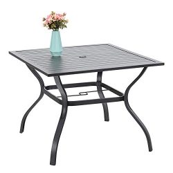 37″ Metal Steel Slat Patio Dining Table Square Backyard Bistro Table Outdoor Furniture Gar ...