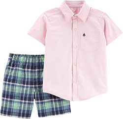 Carter’s Baby Boys Oxford Plaid Button Down Shorts Set 6 Months Pink/Green/Blue