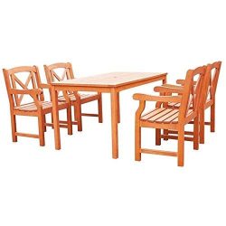 Vifah V98SET44 Malibu Outdoor 5-Piece Wood Patio Dining Set, Natural