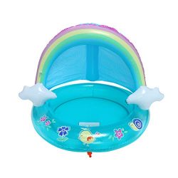 ☀ Dergo ☀ Swim Ring Baby Pool, Rainbow Pool With Canopy, Spray Pool Of 40In, Water Sprinkler Out ...