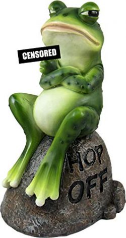 DWK – Froggie’s Bad Day – Adorable Indoor Outdoor Flip Off Frog on Stone Rock  ...