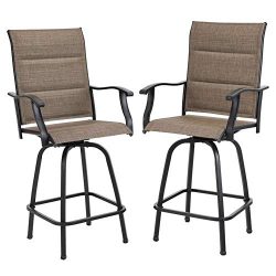 PHI VILLA Swivel Bar Stools Outdoor Kitchen Bar Height Patio Chairs Padded Sling Fabric, All-Wea ...