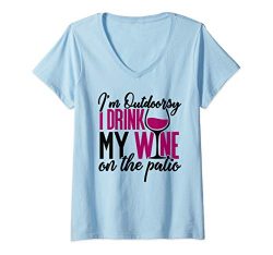 Womens Funny Wine Shirt for Women Outdoorsy Drink Wine On Patio V-Neck T-Shirt