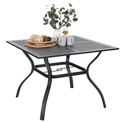 Outdoor Dining Table Patio Square Metal Table with Umbrella Hole for Garden Lawn 37″x 37&# ...