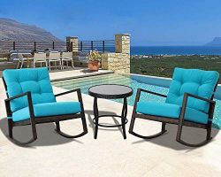 Oakmont Outdoor Furniture 3-Piece Patio Rocking Wicker Bistro Set, Smooth Gliding Rocker Armchai ...