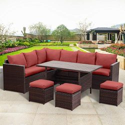 Wisteria Lane Patio Furniture Set,7 PCS Outdoor Conversation Set All Weather Wicker Sectional So ...