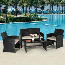 AECOJOY 4-Piece Wicker Outdoor Patio Furniture Sets Rattan Patio Conversation Furniture Sets Wic ...