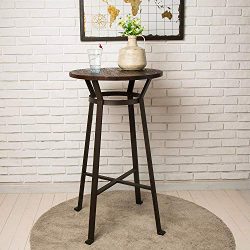 Glitzhome Rustic Steel Bar Table Round Wood Top Dining Room Pub Table Furniture