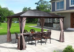 Erommy 10x12ft Outdoor Hardtop Gazebo Canopy Curtains Aluminum Furniture with Netting for Garden ...