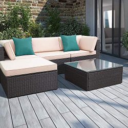 Devoko 5 Pieces Patio Furniture Sets All-Weather Outdoor Sectional Sofa Manual Weaving Wicker Ra ...