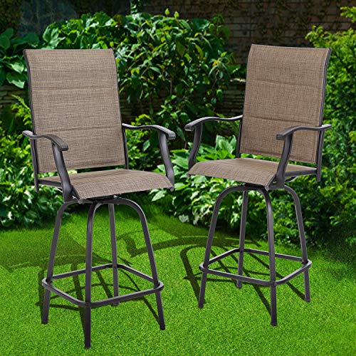 PHIVILLA Outdoor Bar Stool 2 PC Patio Height Bar Swivel Chairs High